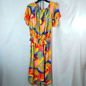 Christian Siriano Tropical Leaf Resort 2 Piece Top & Wide Leg Pants Sz Large